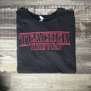 'Teacher Things' Tee with Red Print